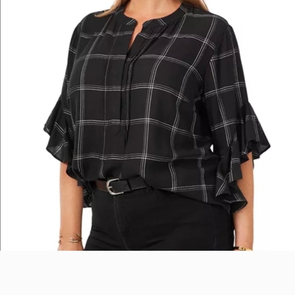 Vince Camuto Tops - Vince Camuto Black Checkered Ruffle Blouse